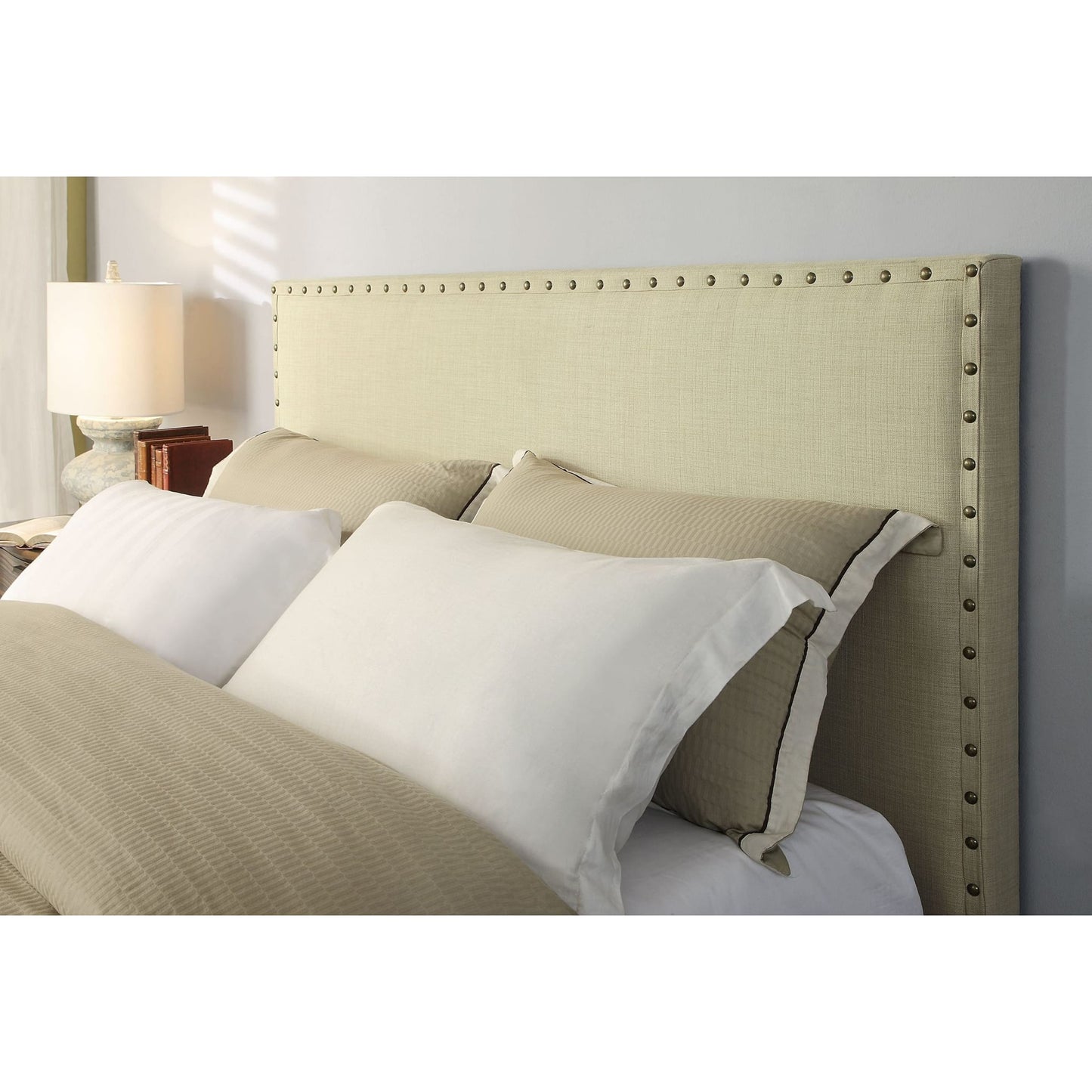 Modus Tavel Nailhead Upholstered Platform Bed in Tumbleweed