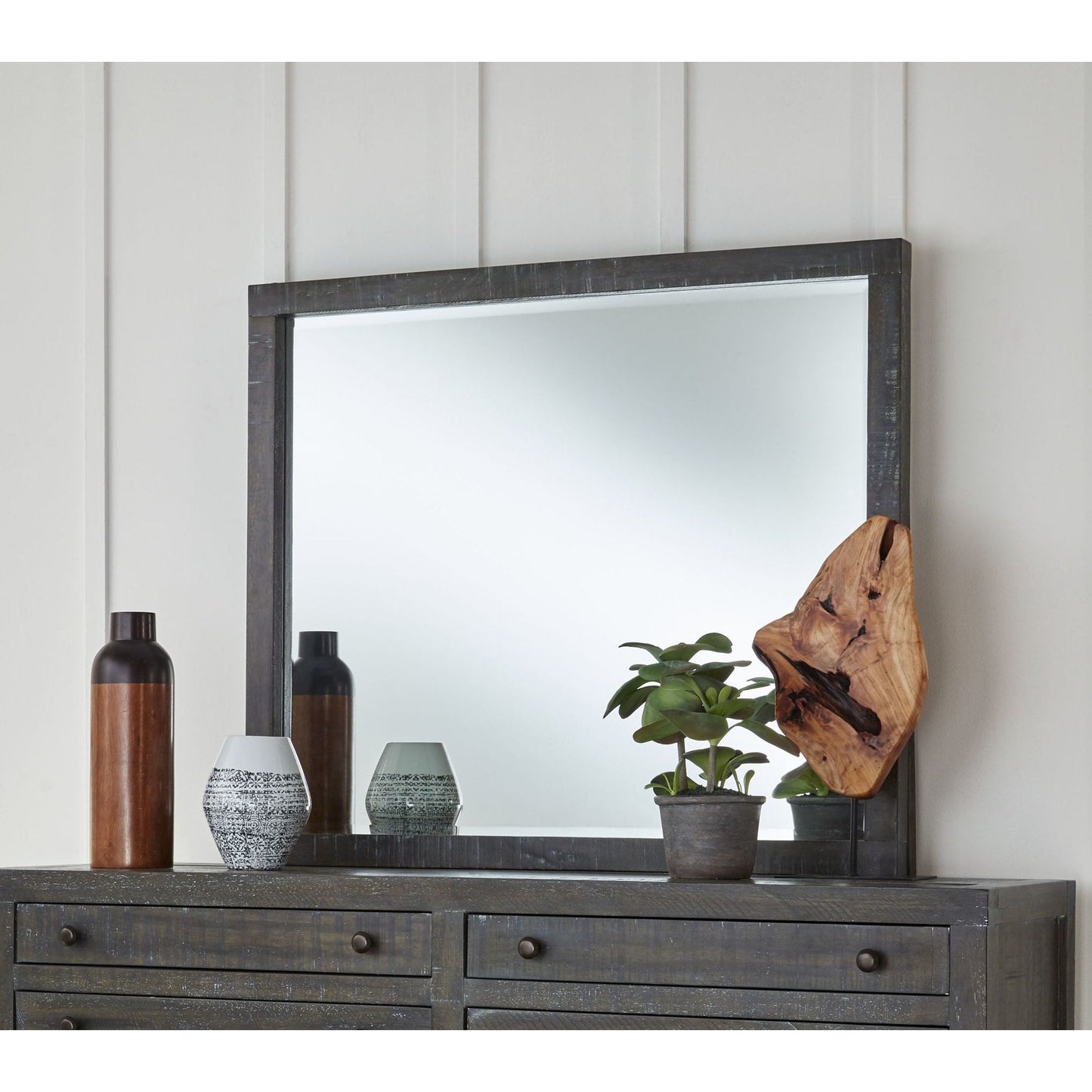 Modus Townsend Solid Wood Beveled Glass Mirror in Gunmetal