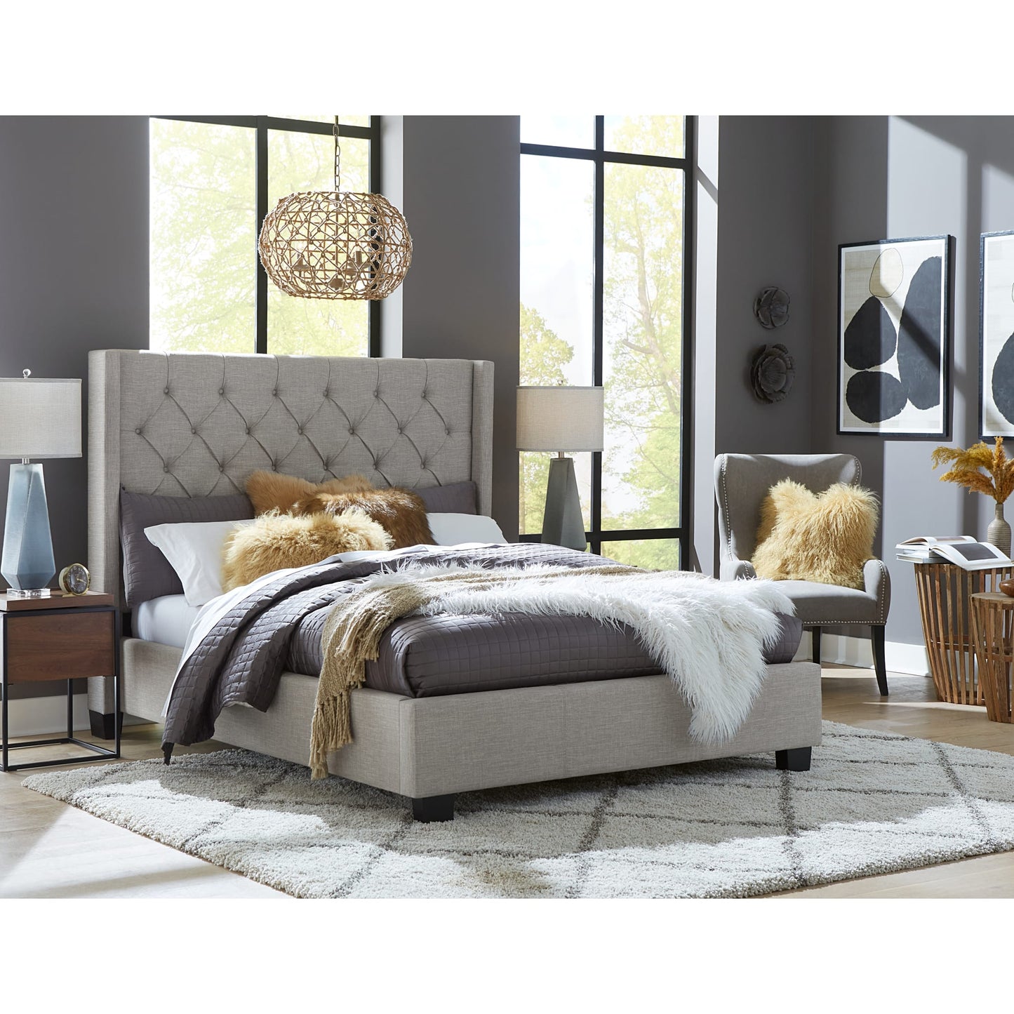 Modus Verona Upholstered Platform Bed in Speckled Grey