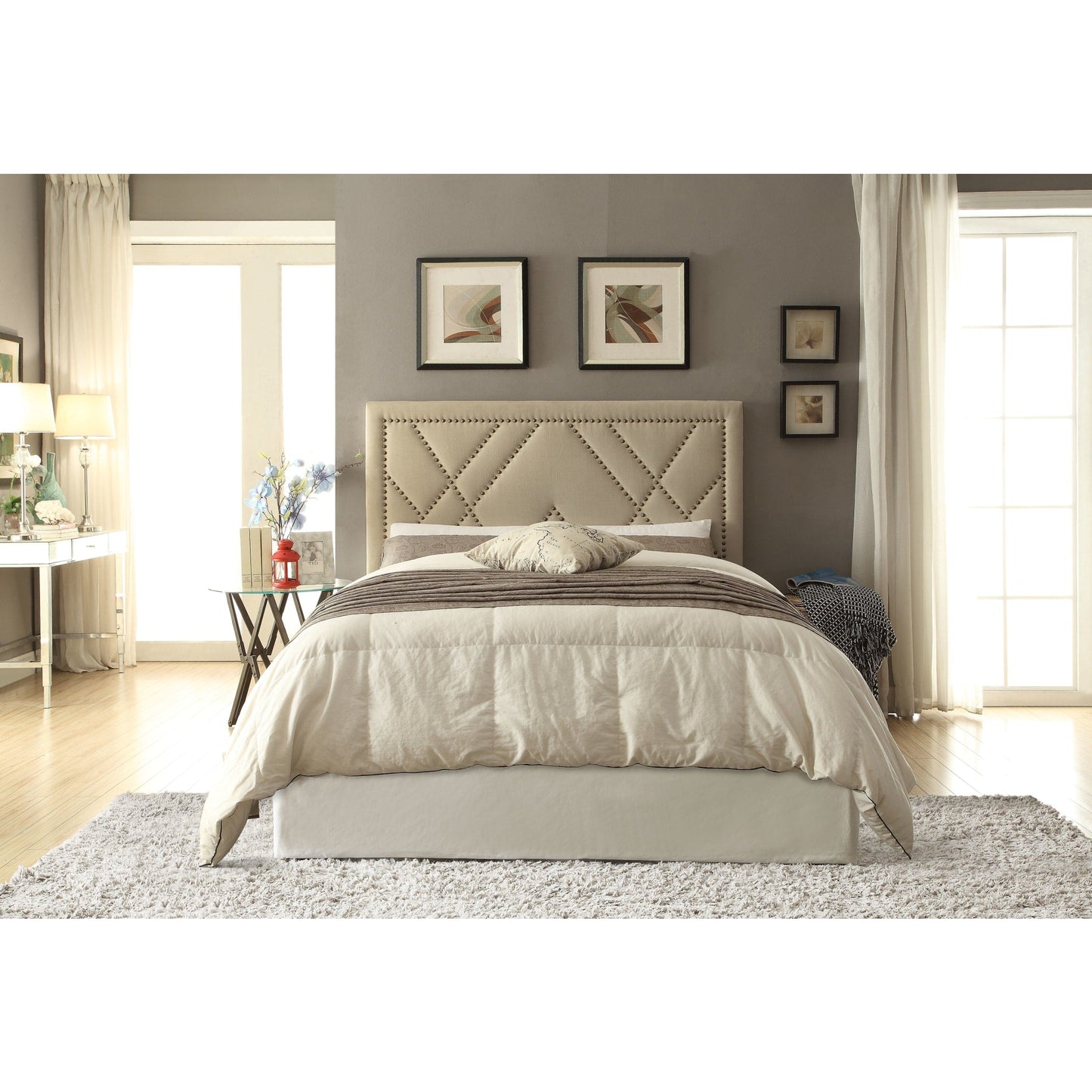 Modus Vienne Nailhead Upholstered Platform Storage Bed in Powder