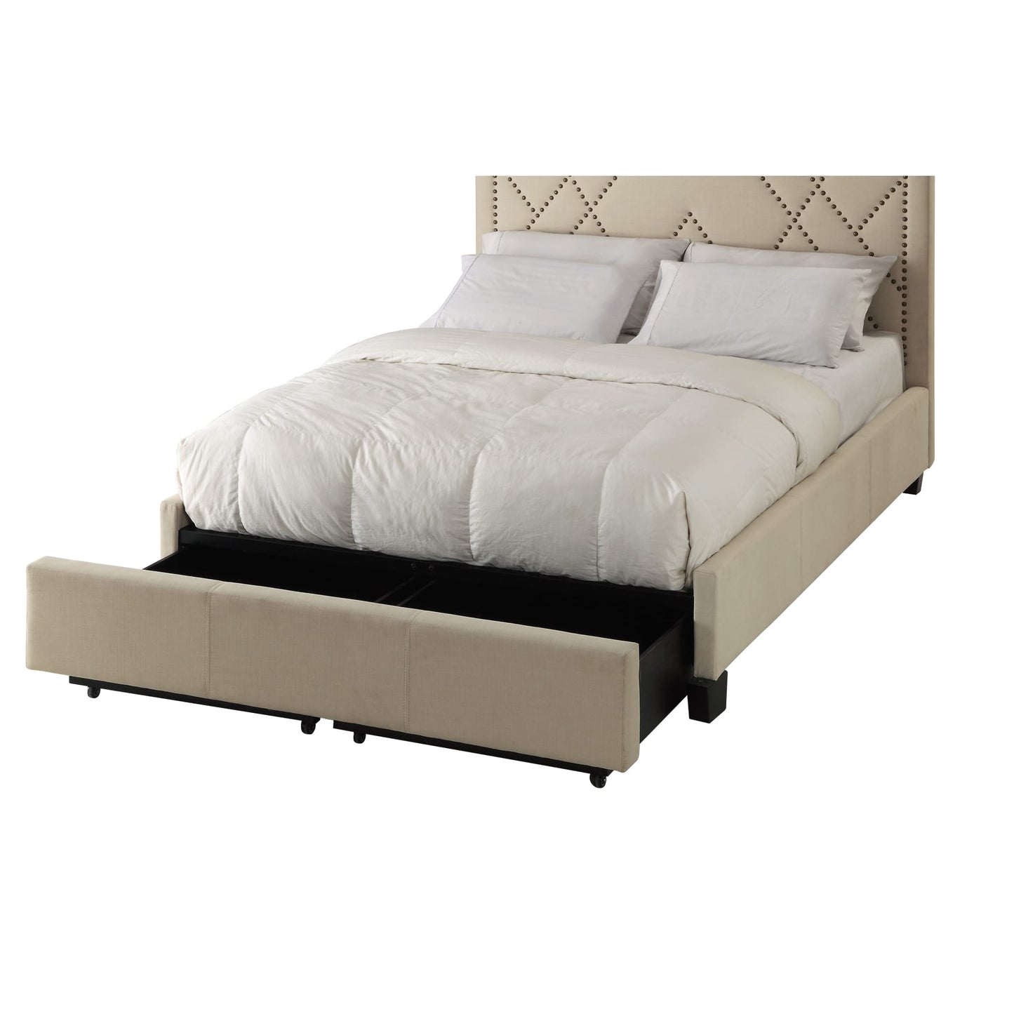 Modus Vienne Nailhead Upholstered Platform Storage Bed in Powder