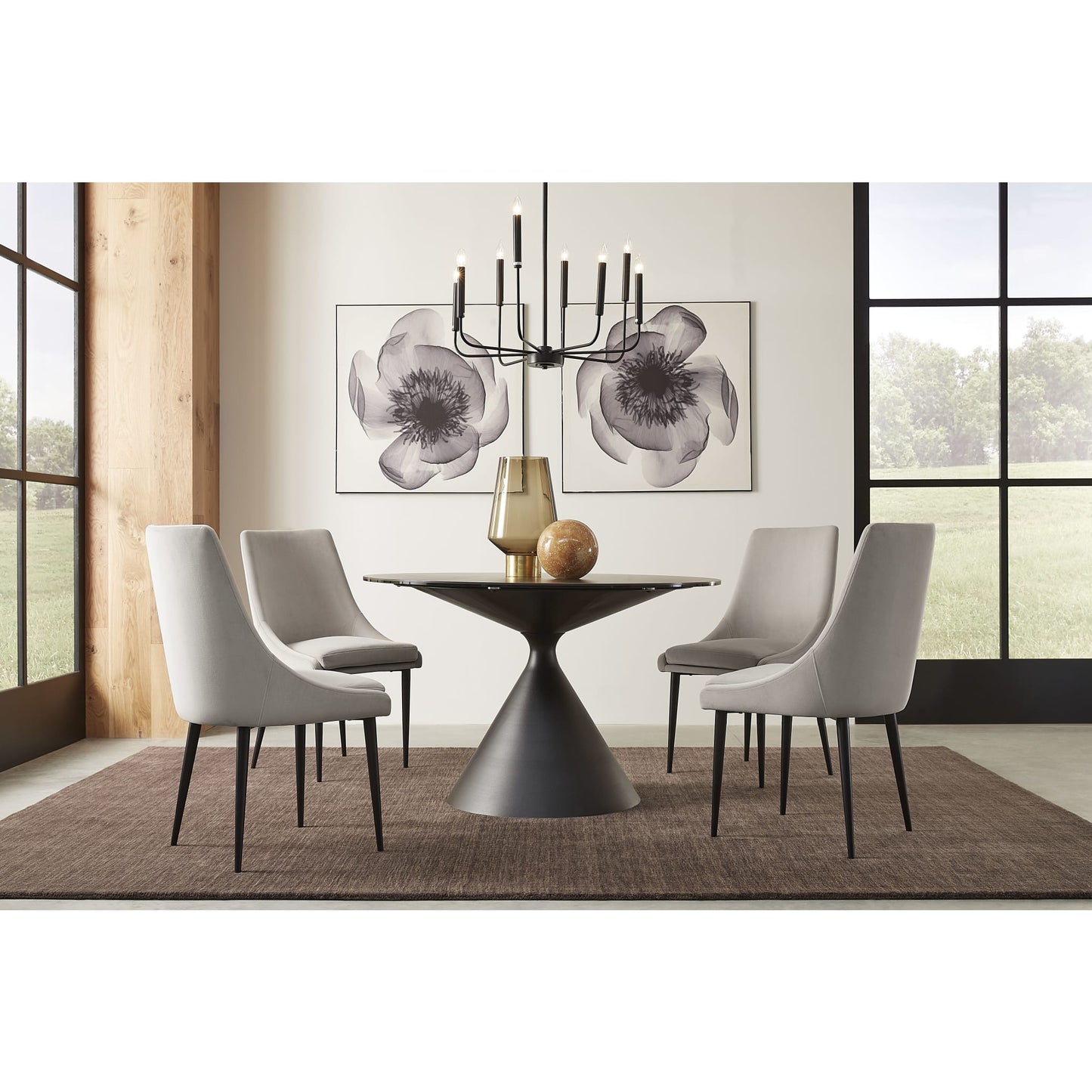 Modus Winston Stone Top Metal Base Round Dining Table in Black