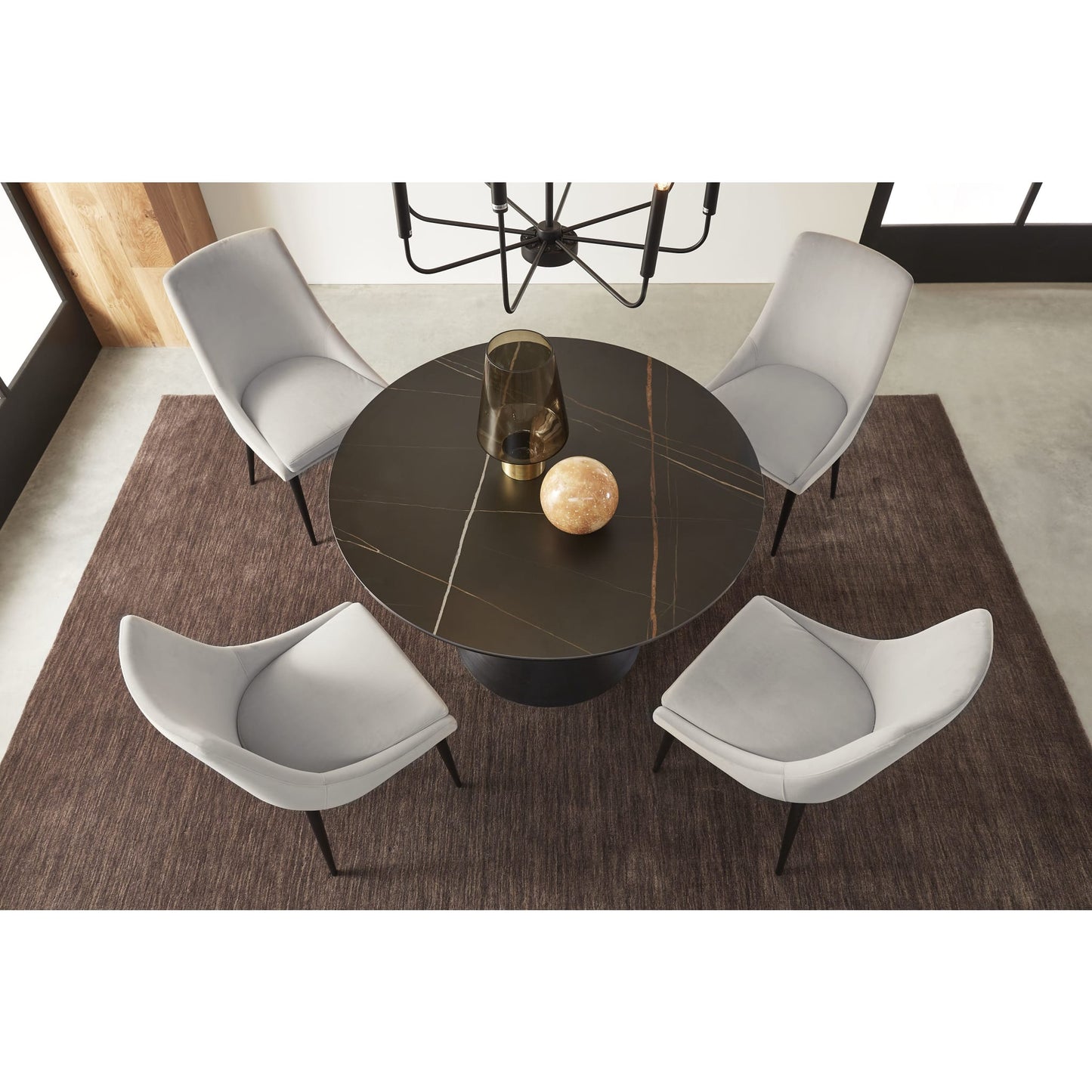 Modus Winston Stone Top Metal Base Round Dining Table in Black