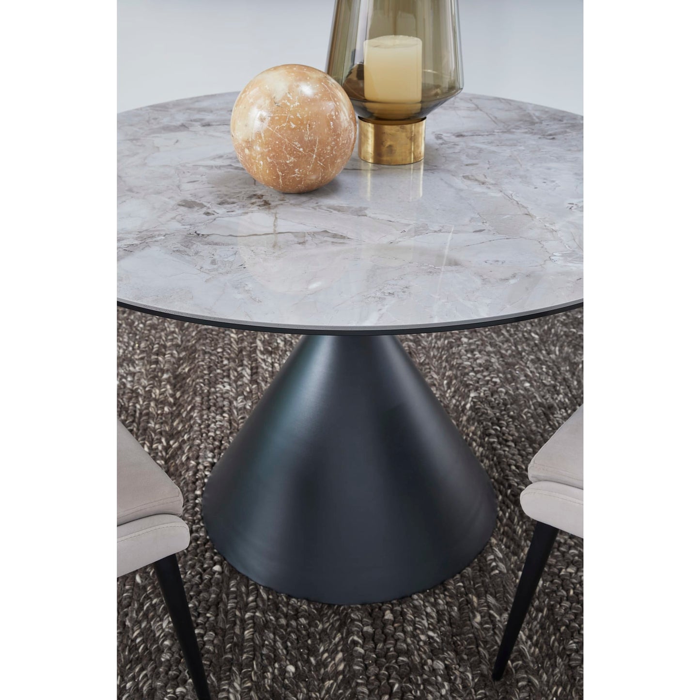 Modus Winston Stone Top Metal Base Round Dining Table in Grigio