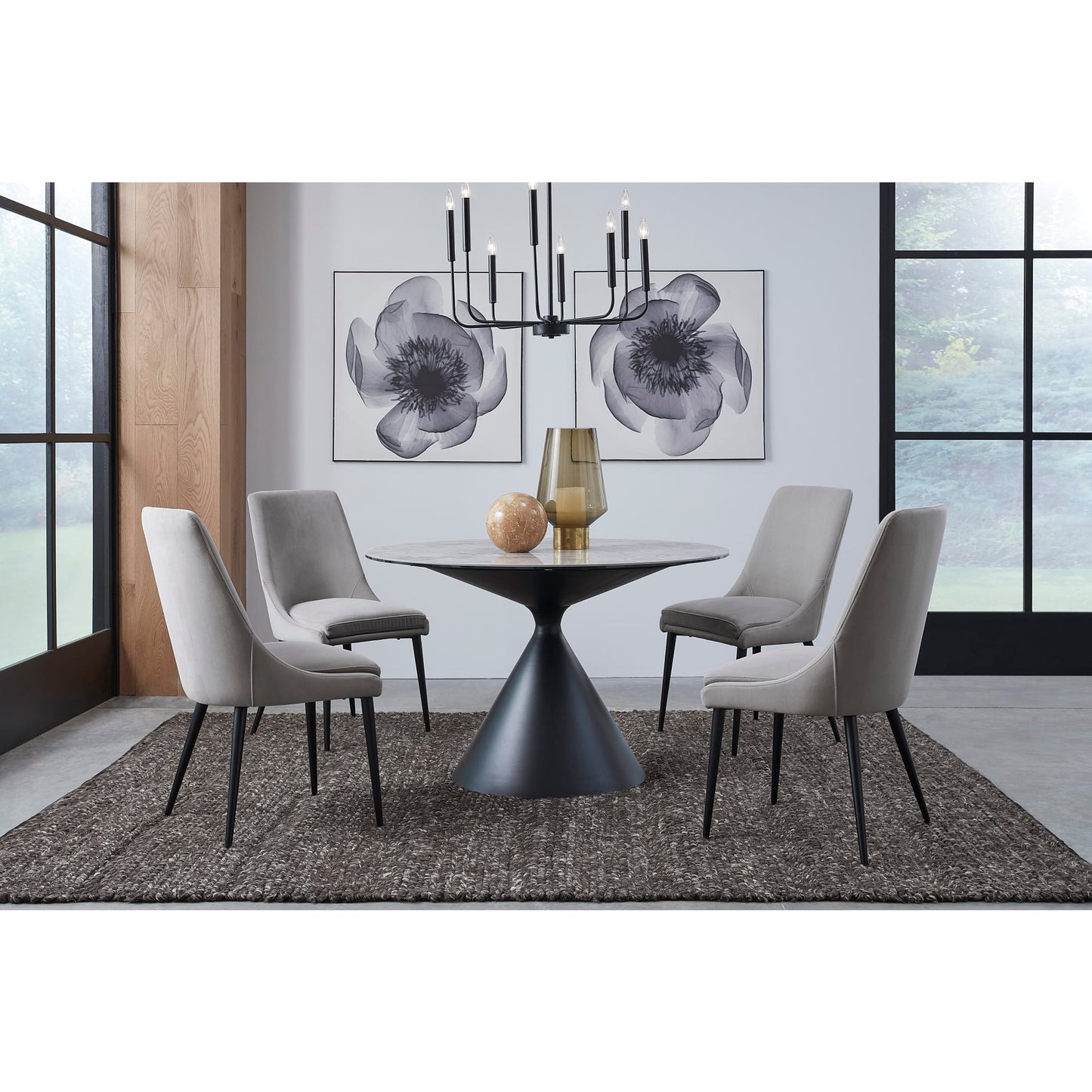 Modus Winston Stone Top Metal Base Round Dining Table in Grigio