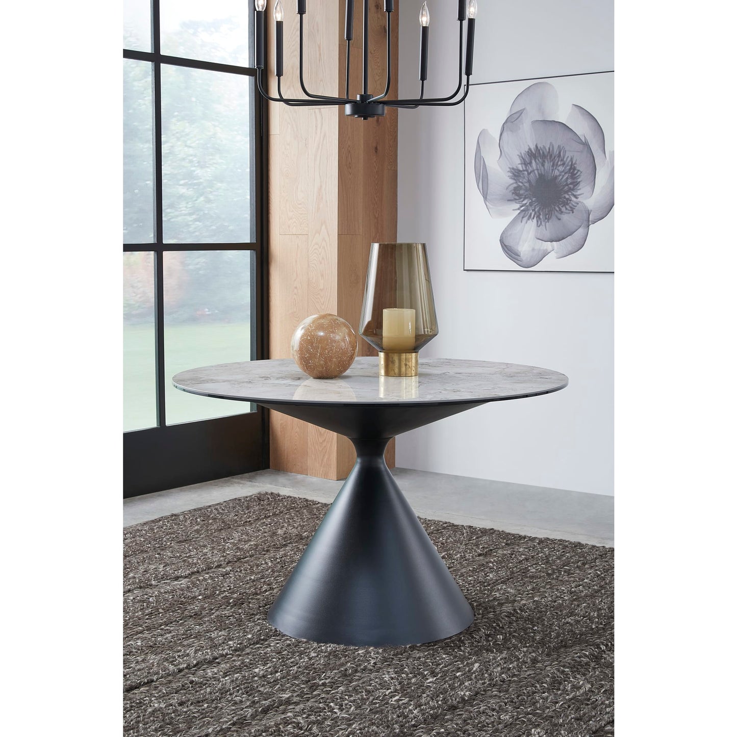 Modus Winston Stone Top Metal Base Round Dining Table in Grigio