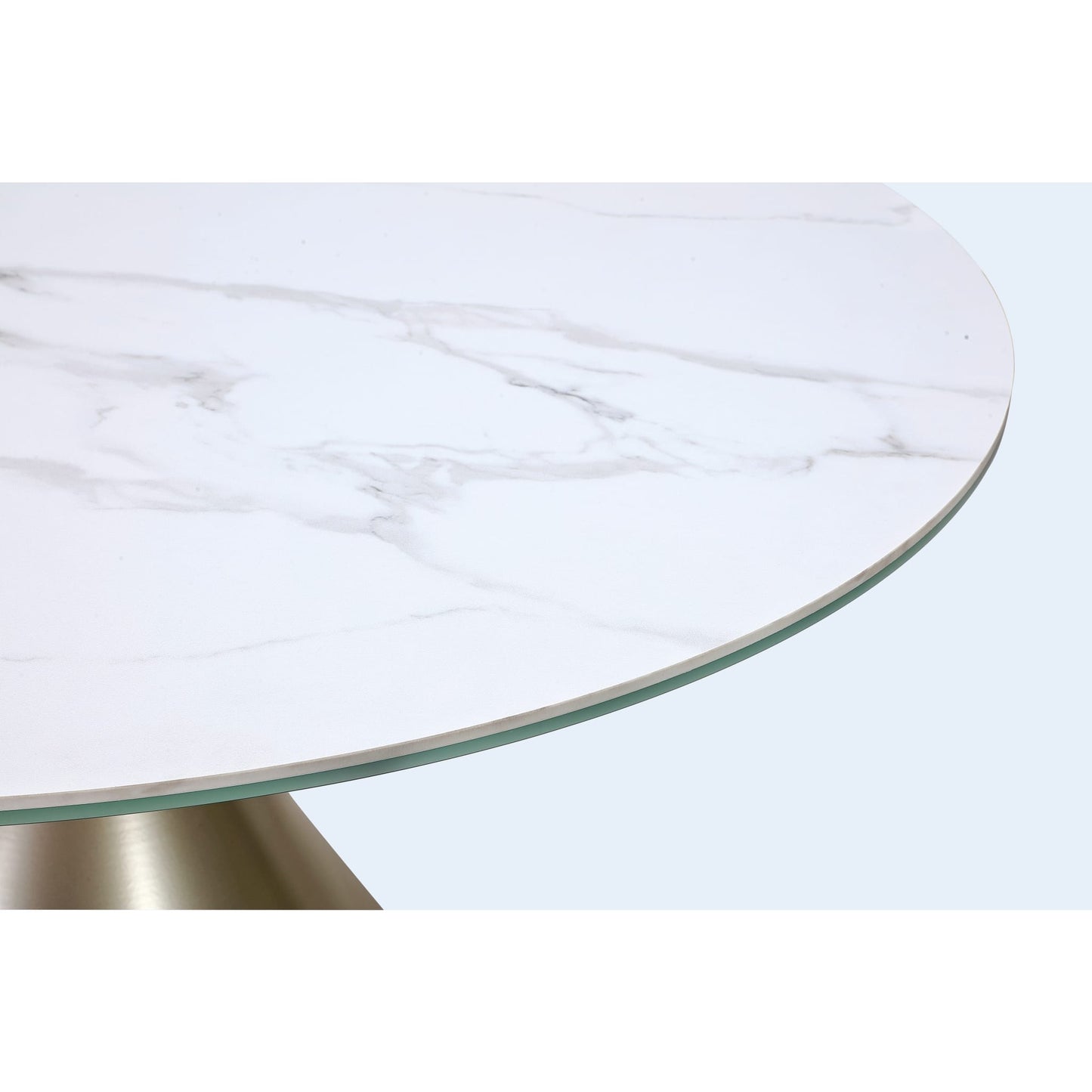Modus Winston Stone Top Metal Base Round Dining Table in Oat Milk and Champagne