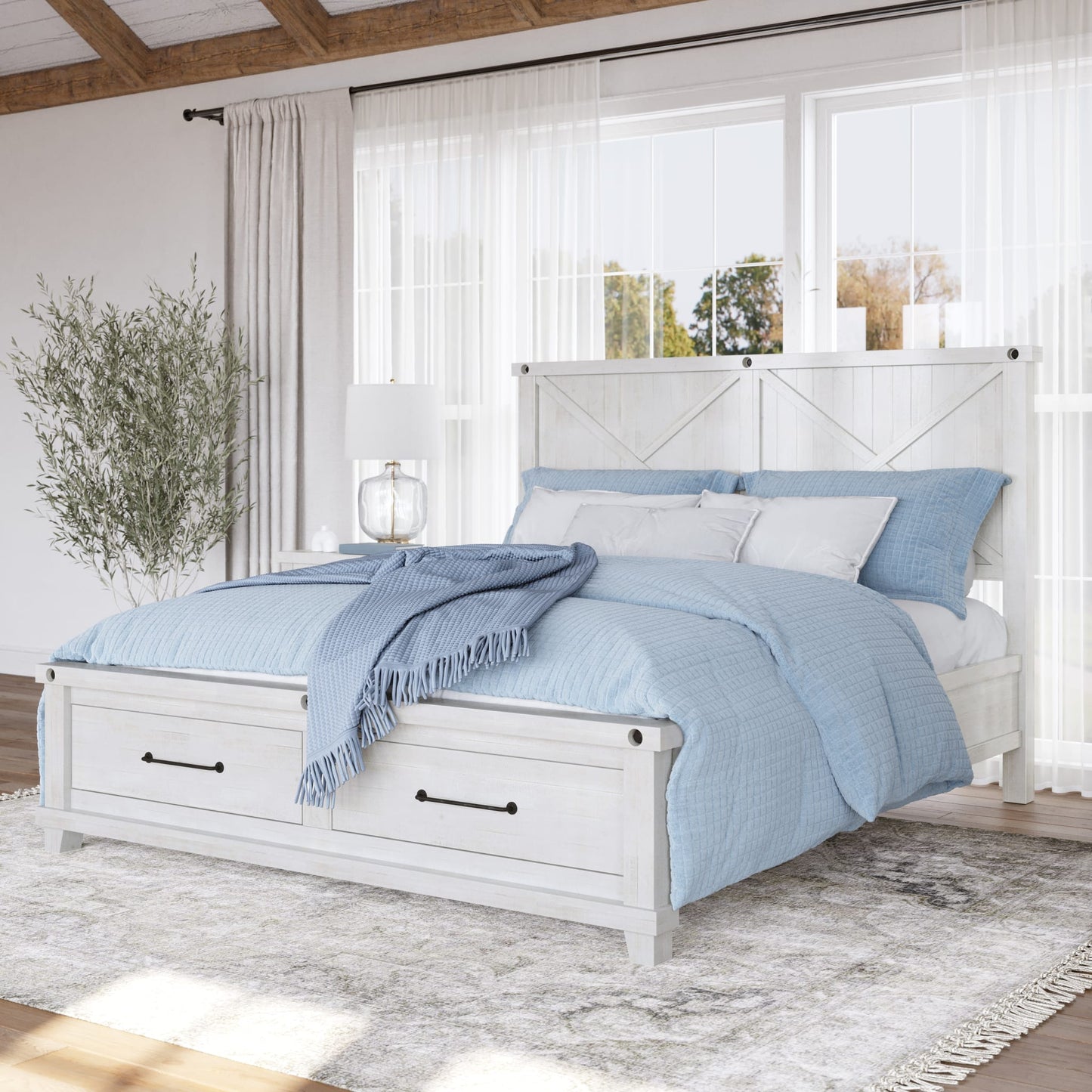 Modus Yosemite Solid Wood Footboard Storage Bed in Rustic White
