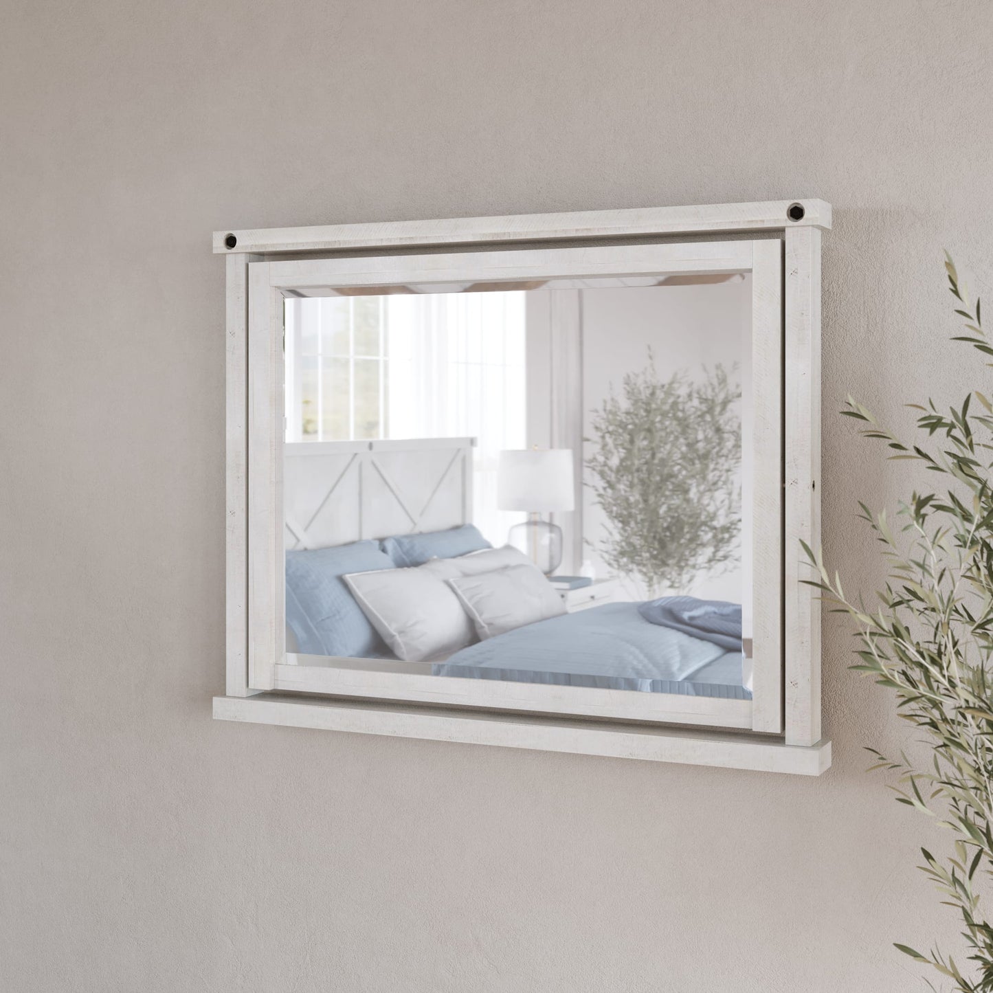 Modus Yosemite Solid Wood Mirror in Rustic White