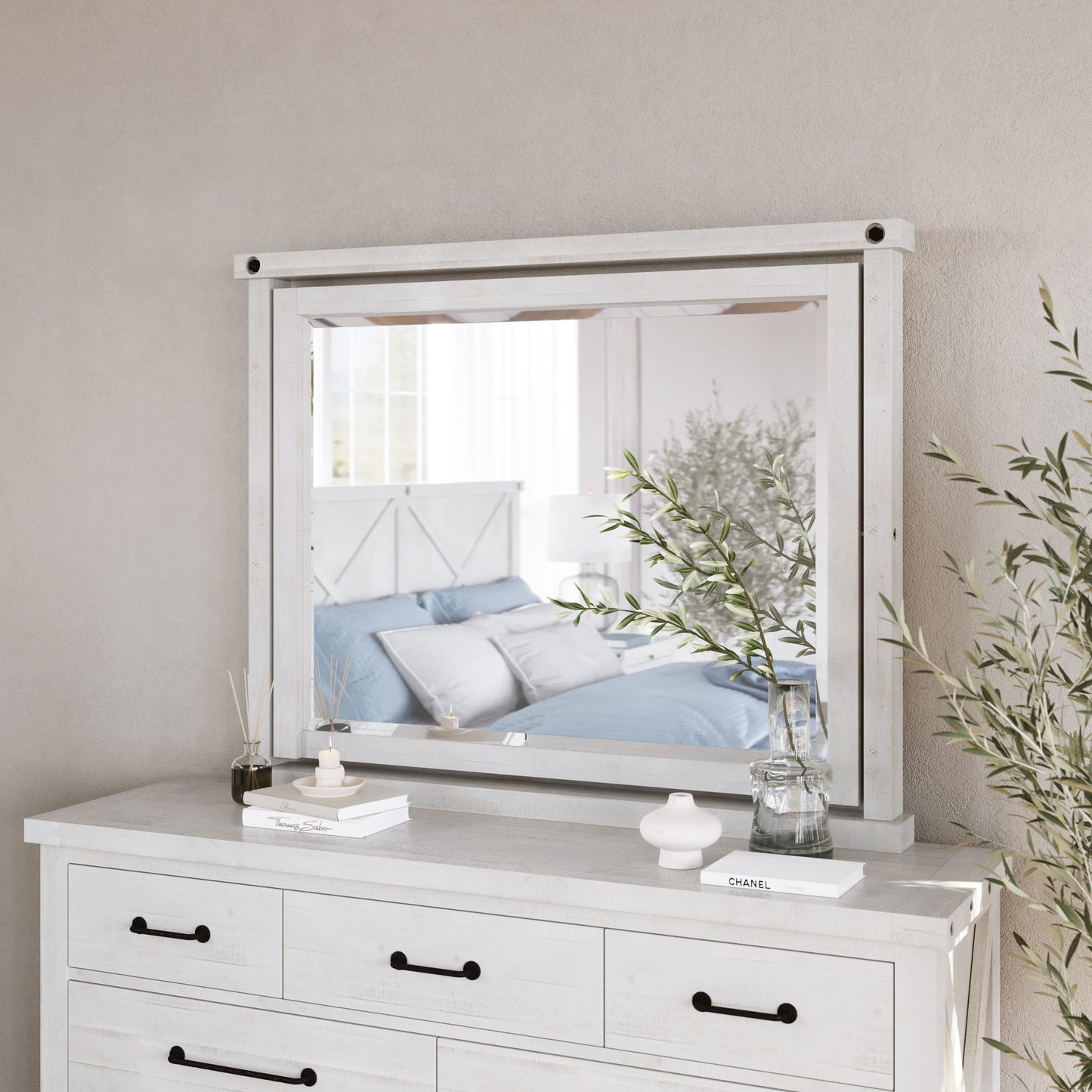 Modus Yosemite Solid Wood Mirror in Rustic White