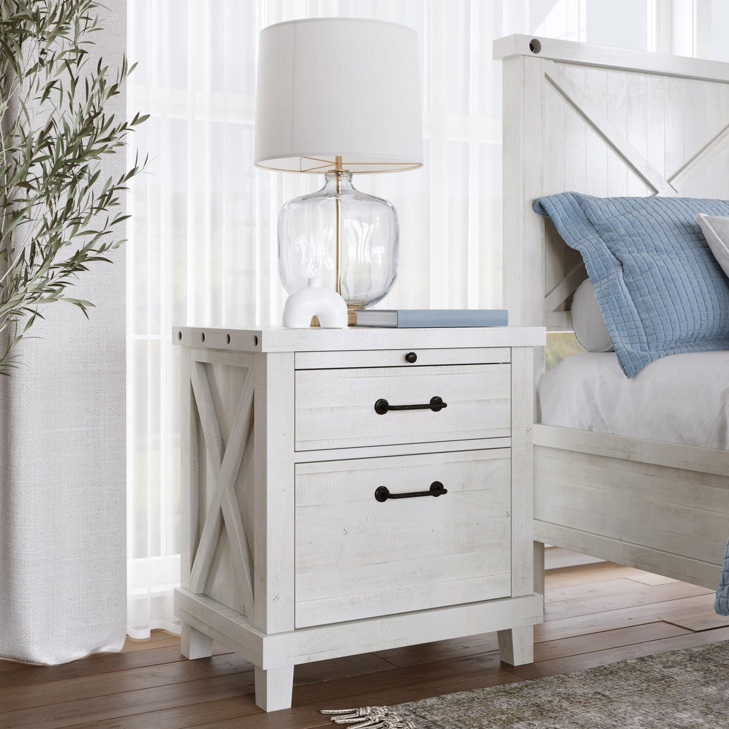 Modus Yosemite Solid Wood Nightstand in Rustic White