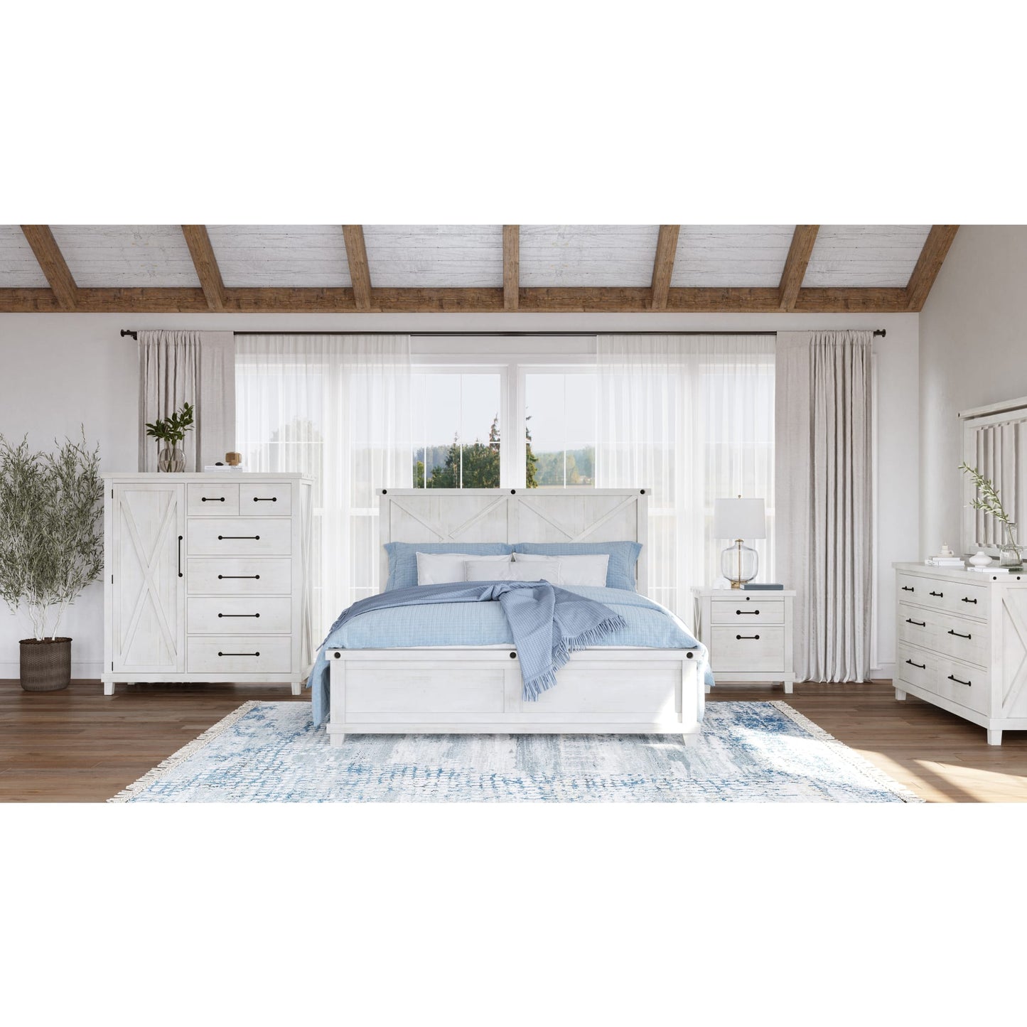 Modus Yosemite Solid Wood Panel Bed in Rustic White