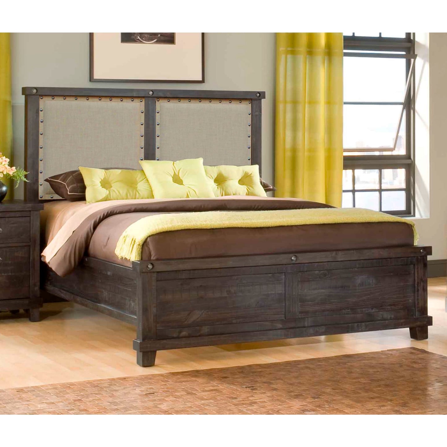 Modus Yosemite Upholstered Wood Panel Bed in Cafe