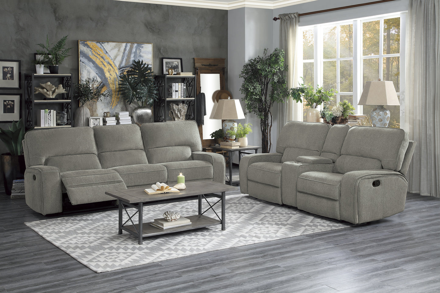 Homelegance Borneo Mocha Chenille Double Reclining Sectional Sofa 9849MC-3