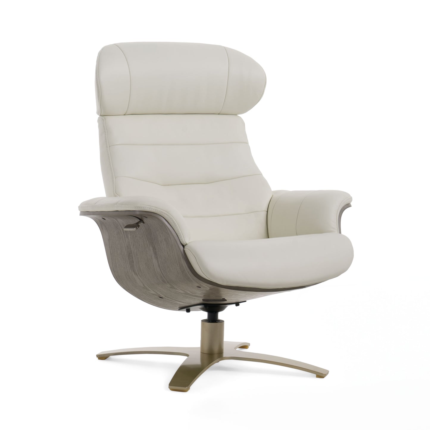 Divani Casa Abrons Mid-Century Modern Light Grey Leather Lounge Chair and Ottoman
