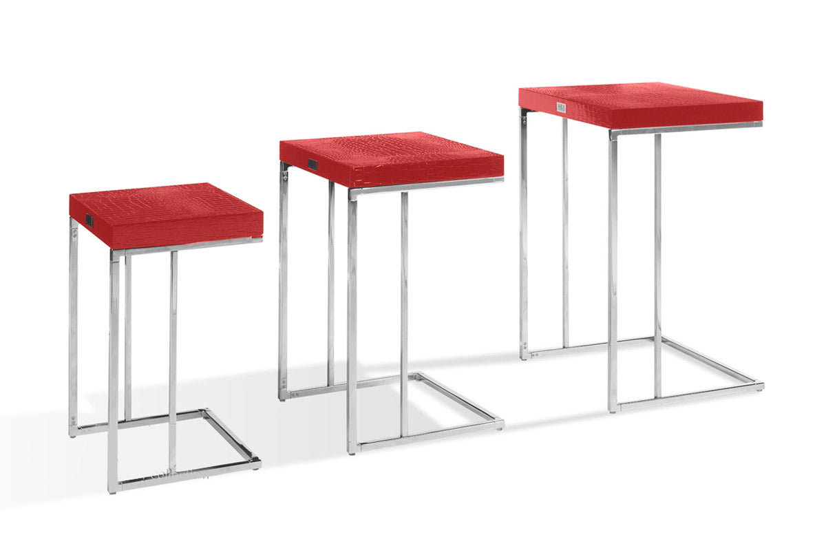 Amelia Modern Red Crocodile Lacquer End Table Set