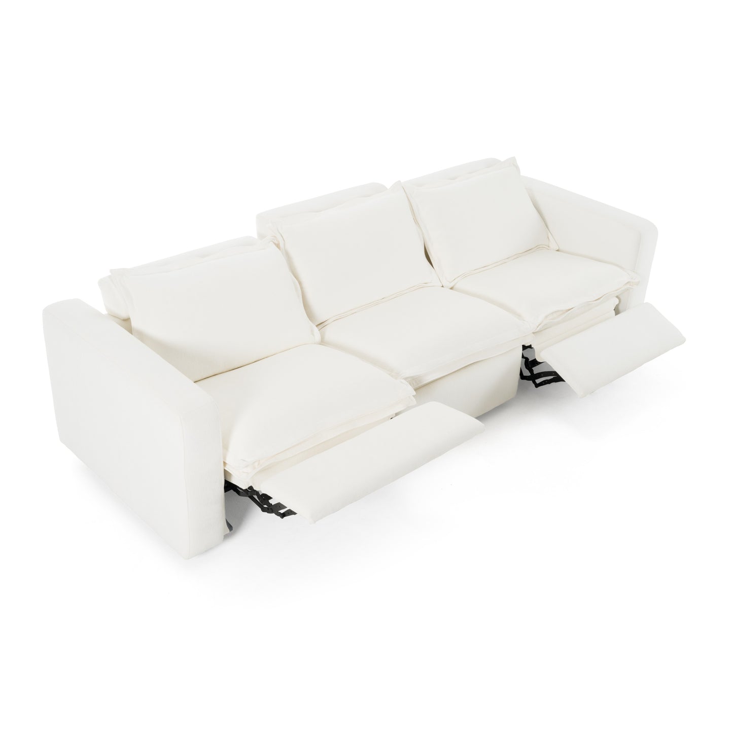 Divani Casa Almagre Modern White Fabric Sofa w/ 3 Electric Recliners