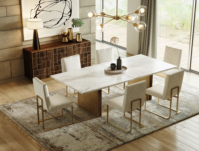 Modrest Auer White Marble and Gold Dining Table