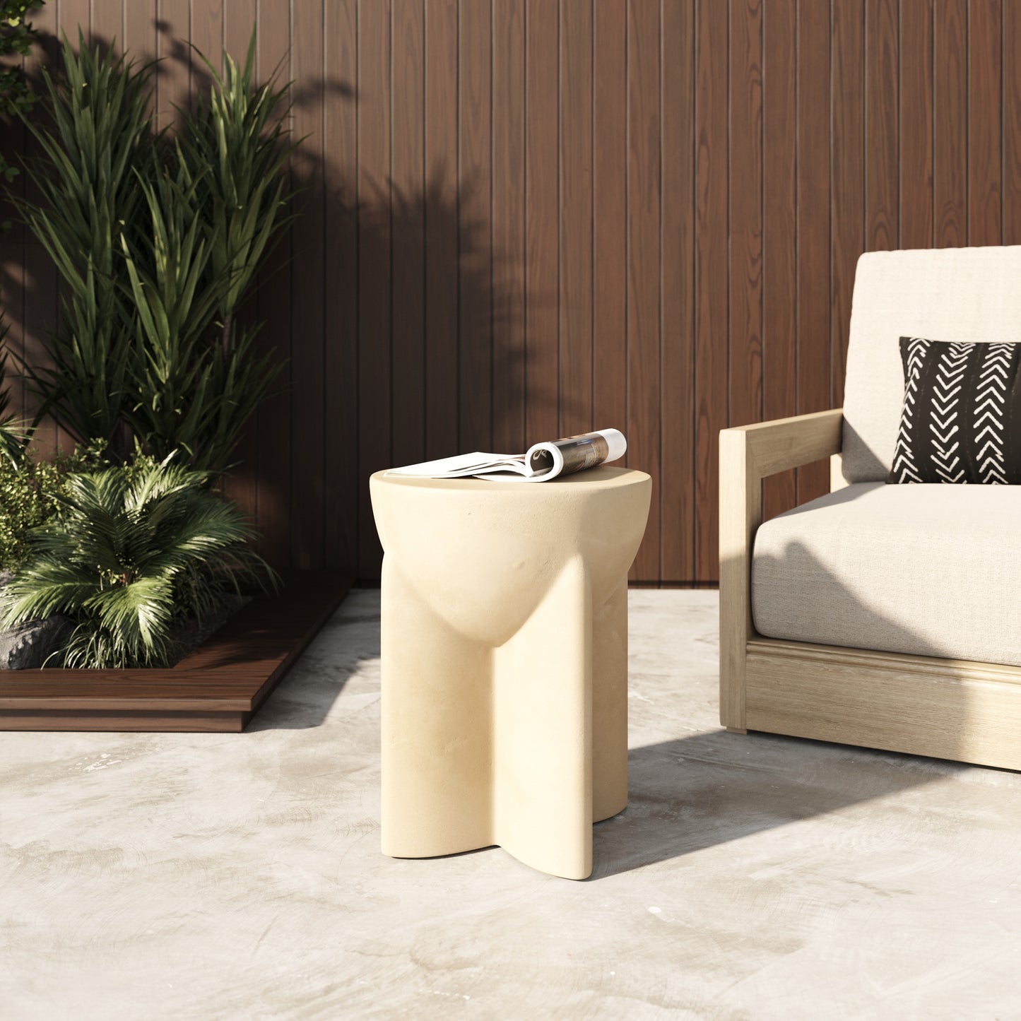 Modrest Elsa Modern Beige Concrete Round End Table