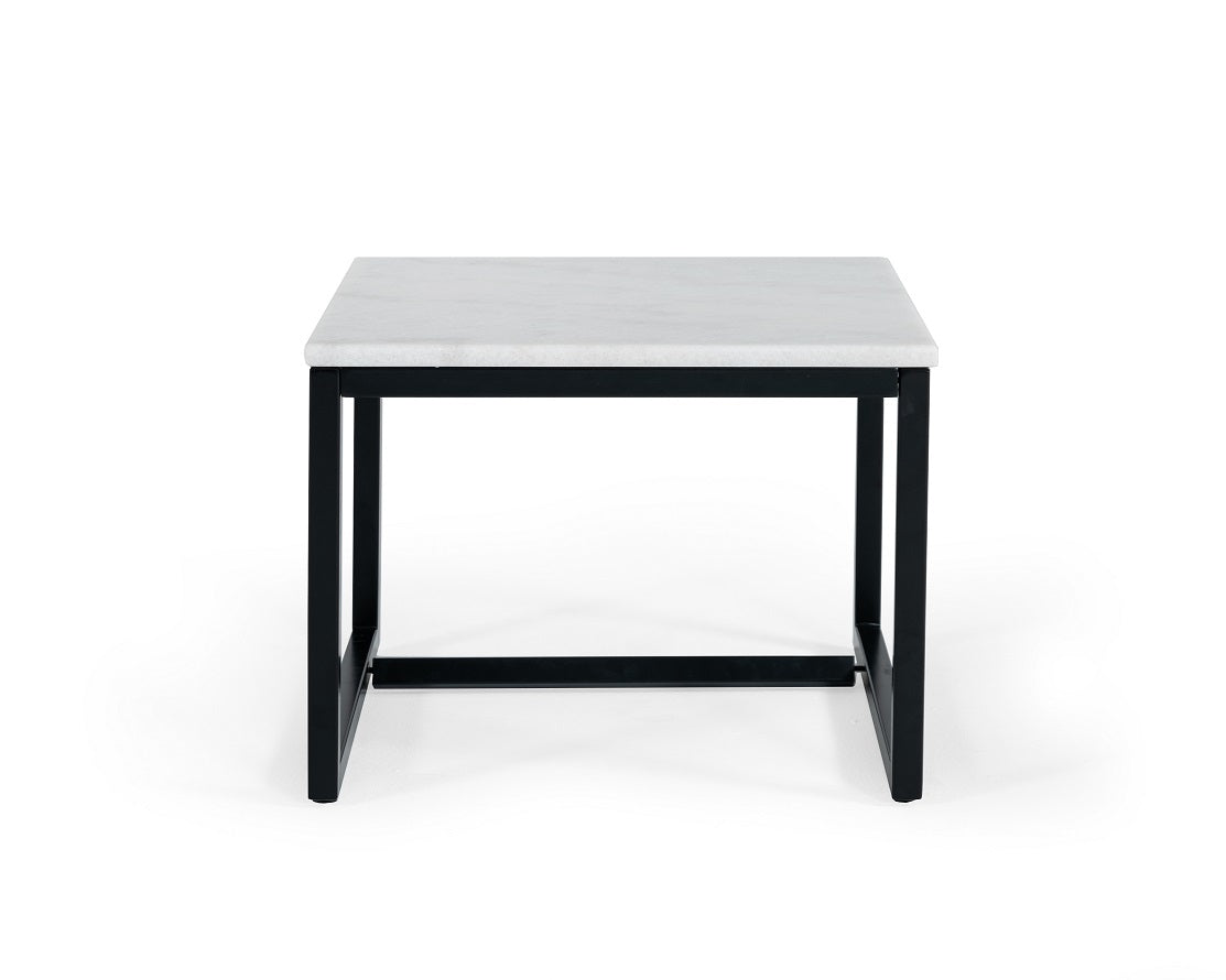 Modrest Baca White Marble Black Metal End Table