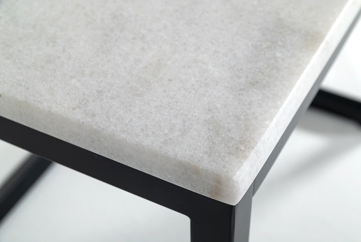 Modrest Baca White Marble Black Metal End Table
