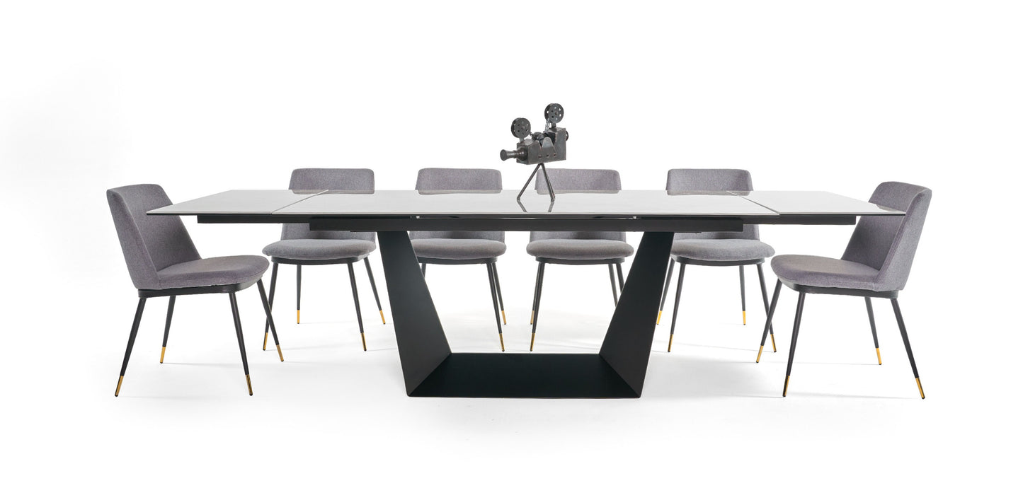 Modrest Baldwin Modern Grey Ceramic and Black Metal Extendable Dining Table