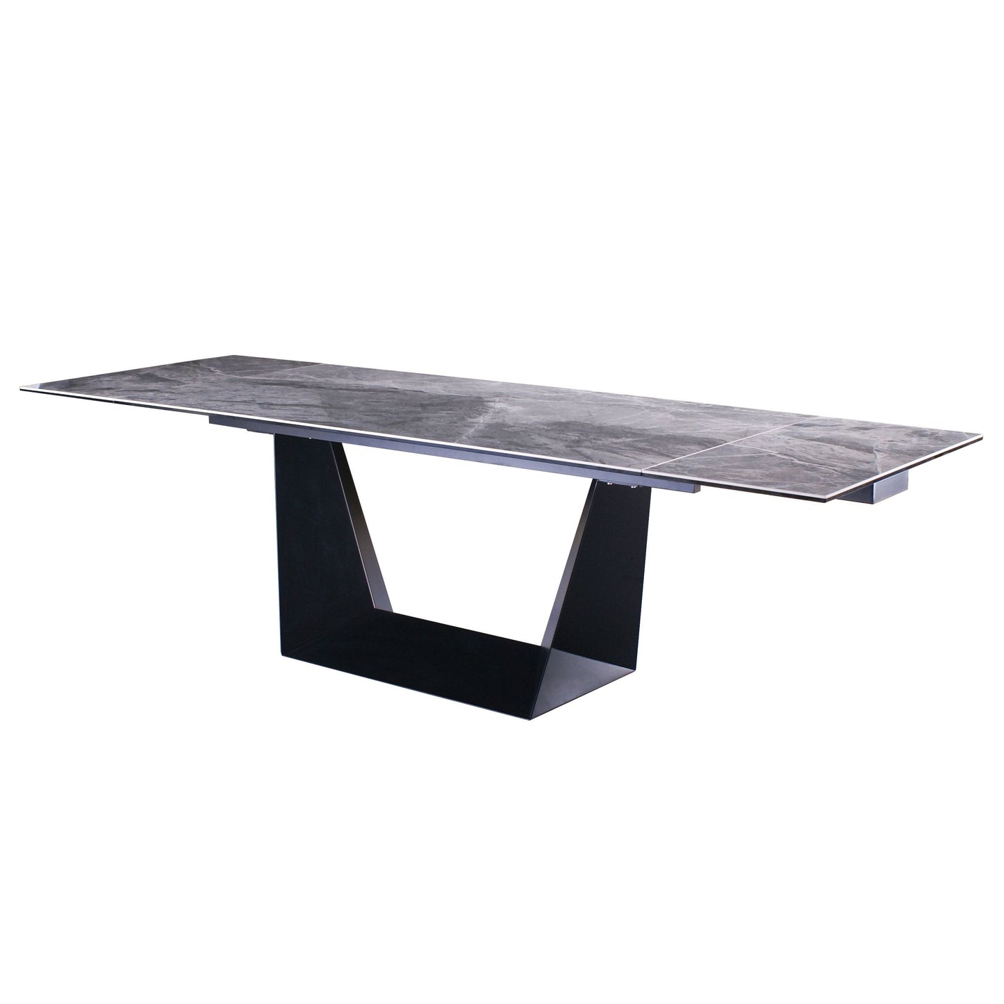Modrest Baldwin Modern Grey Ceramic and Black Metal Extendable Dining Table
