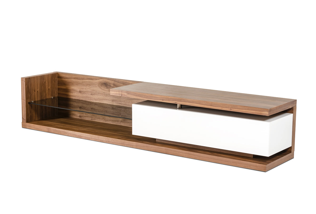 Modrest Jefferson Low Mid-Century Walnut and White TV Stand