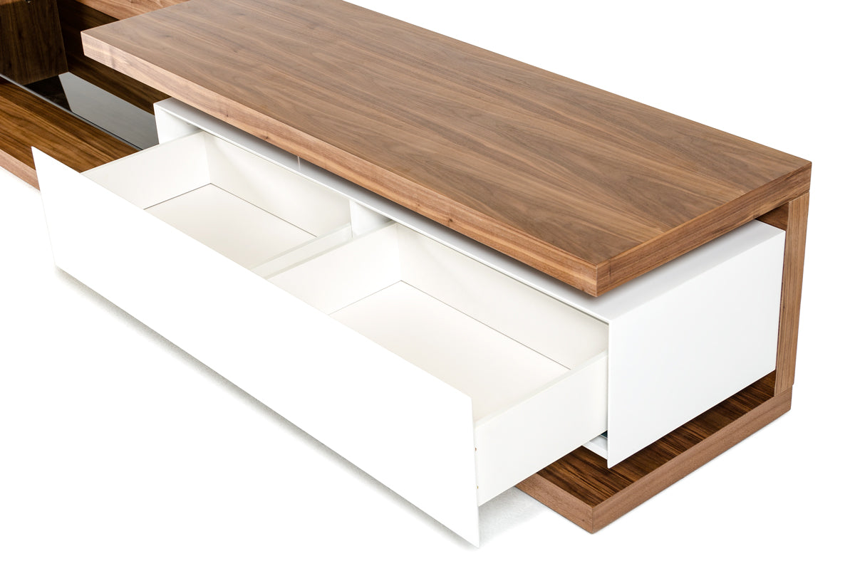 Modrest Jefferson Low Mid-Century Walnut and White TV Stand