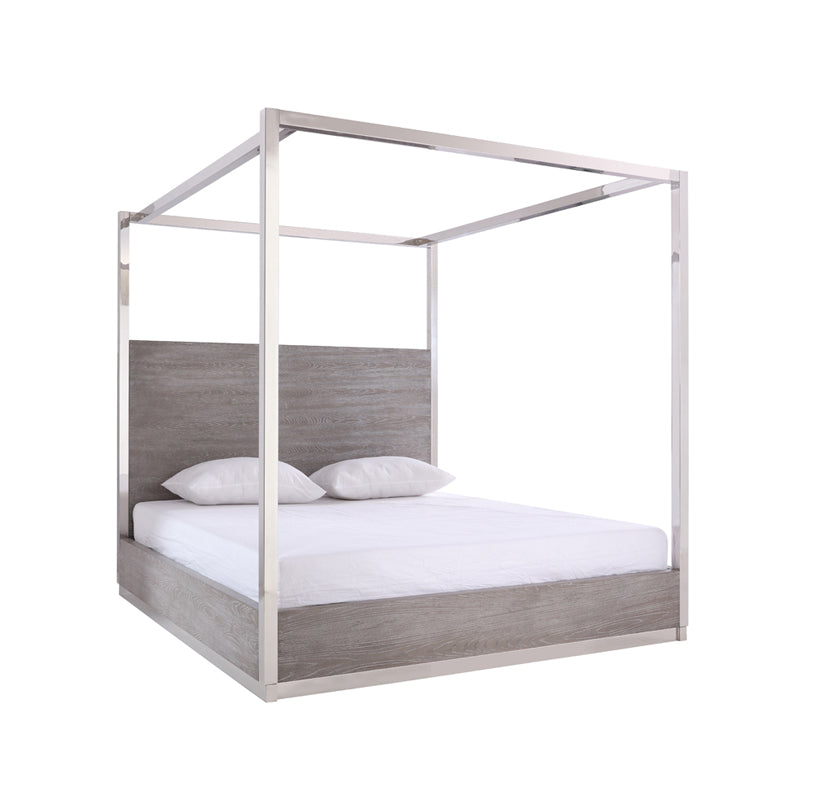 Modrest Arlene Modern Grey Elm and Stainless Steel Canopy Bed