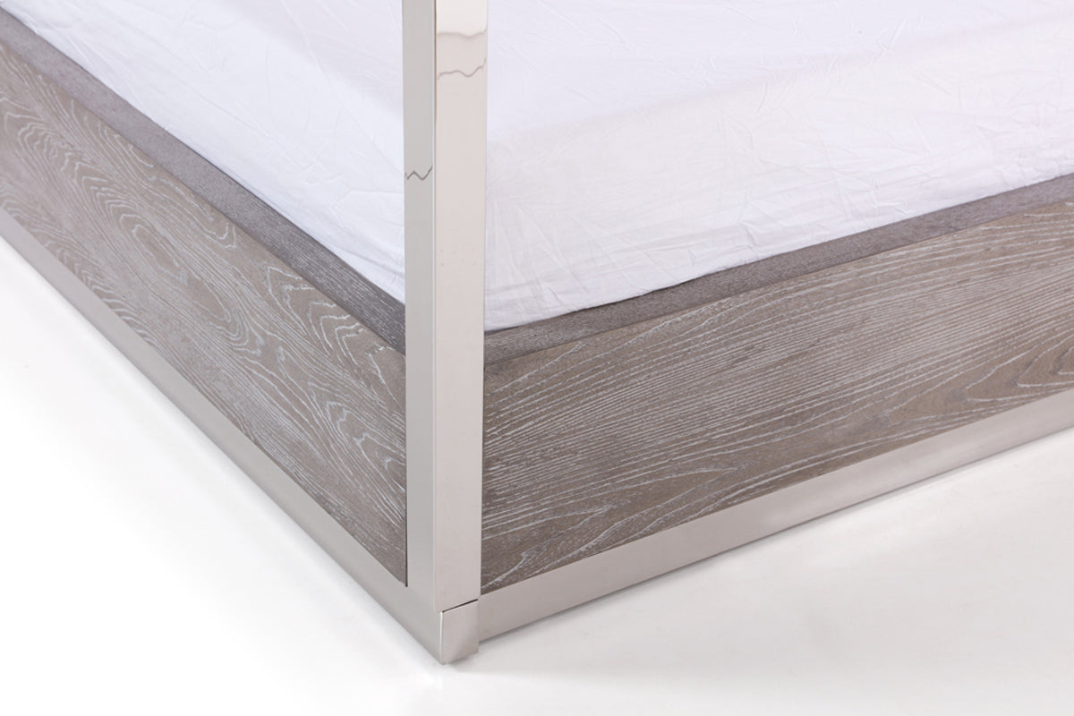 Modrest Arlene Modern Grey Elm and Stainless Steel Canopy Bed