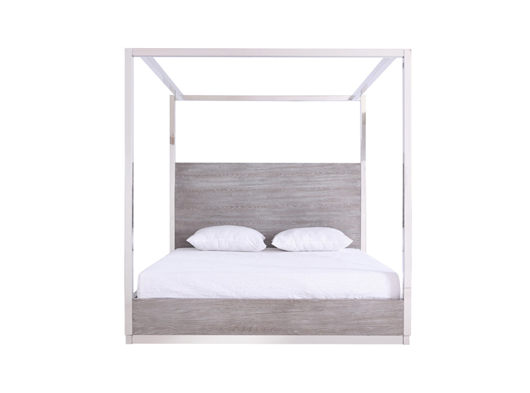 Modrest Arlene Modern Grey Elm and Stainless Steel Canopy Bed