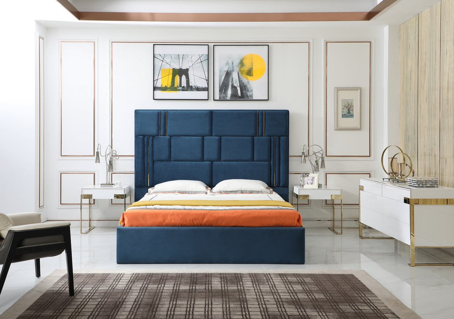Modrest Adonis Modern Blue Fabric Bed