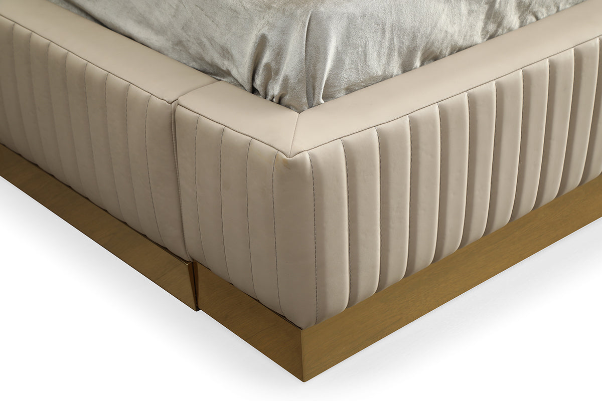Modrest- Sterling Modern Beige Bonded Leather and Gold Bed