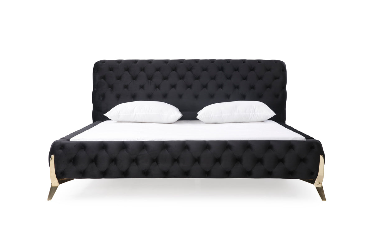 Modrest Legend Modern Black Velvet and Gold Bed