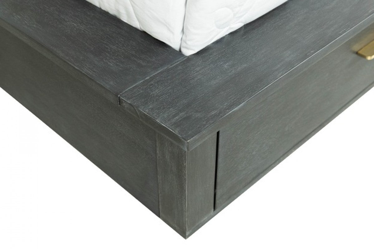 Modrest Manchester- Contemporary Platform Dark Grey Bed with Two Nightstands