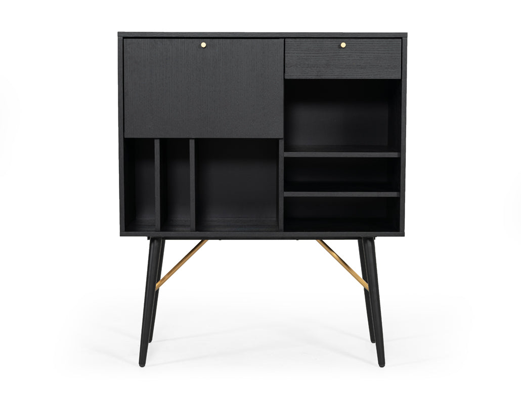 Modrest Billy Modern Black Oak and Gold Tall Buffet