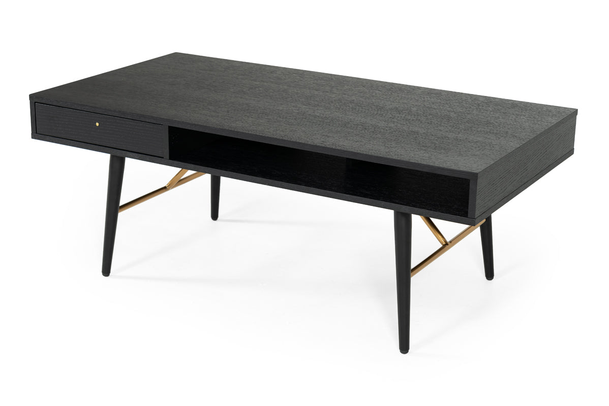 Modrest Billy Modern Black Oak and Gold Coffee Table
