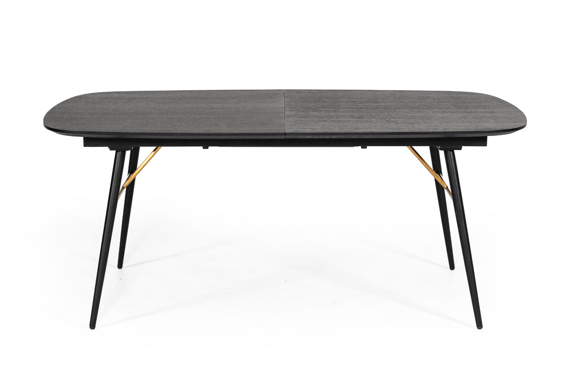 Modrest Billy Modern Black Oak and Gold Extendable Dining Table