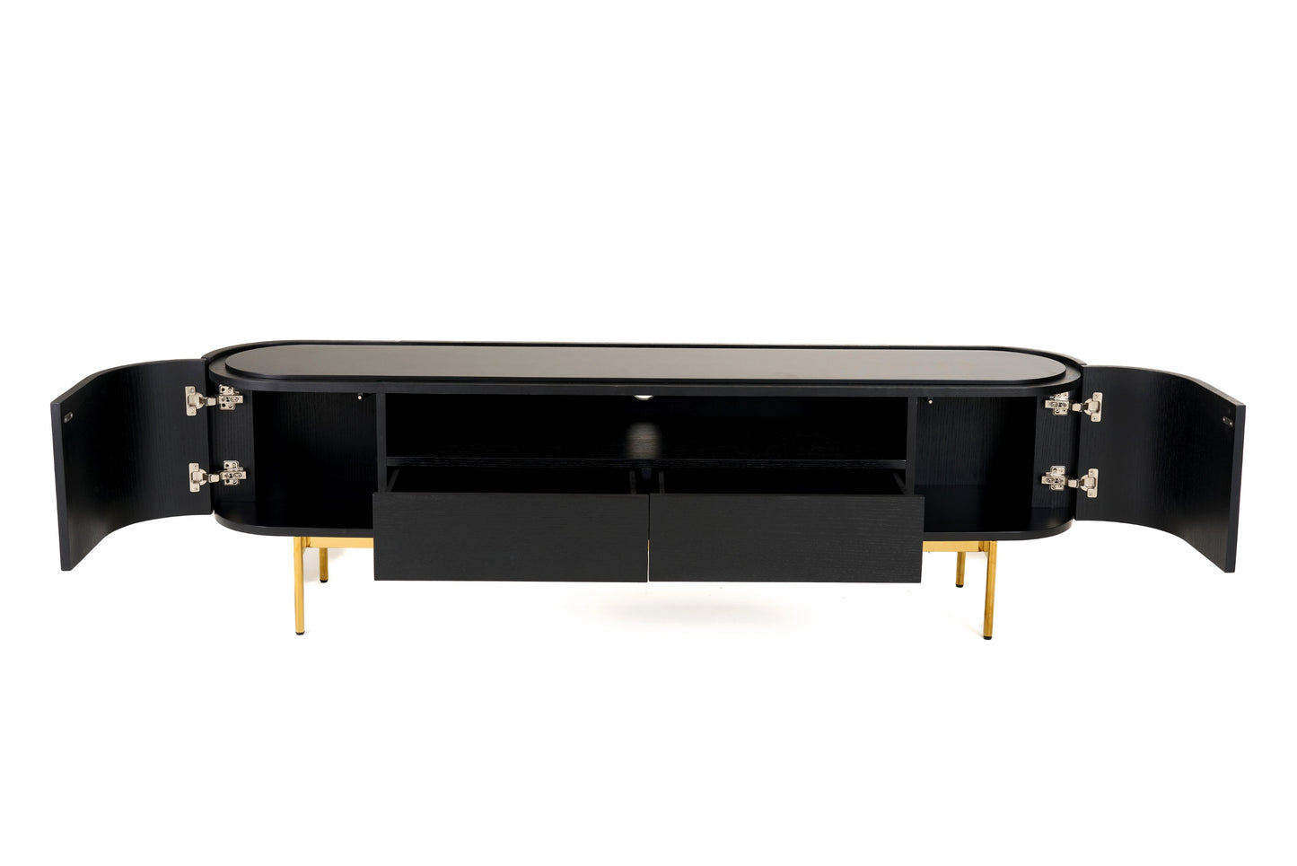 Modrest Bowie Mid-Century Modern Black Oak Brass TV Stand