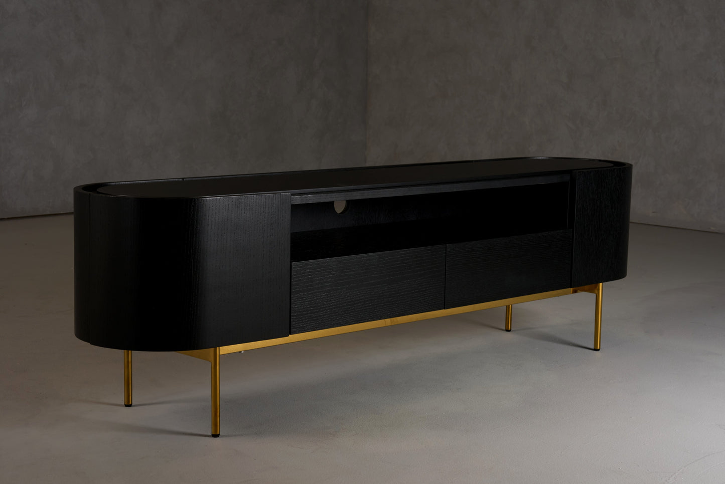 Modrest Bowie Mid-Century Modern Black Oak Brass TV Stand