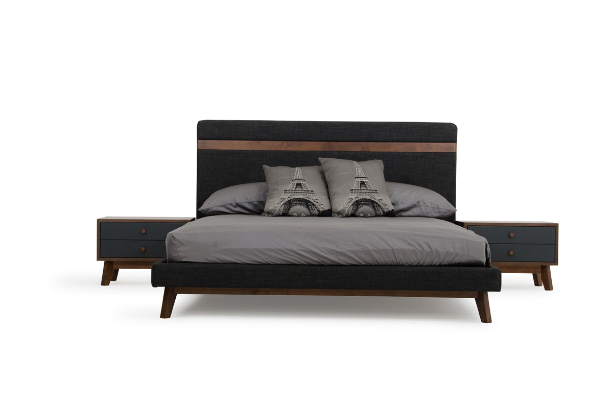 Nova Domus Dali Mid-Century Grey Fabric and Walnut Bed