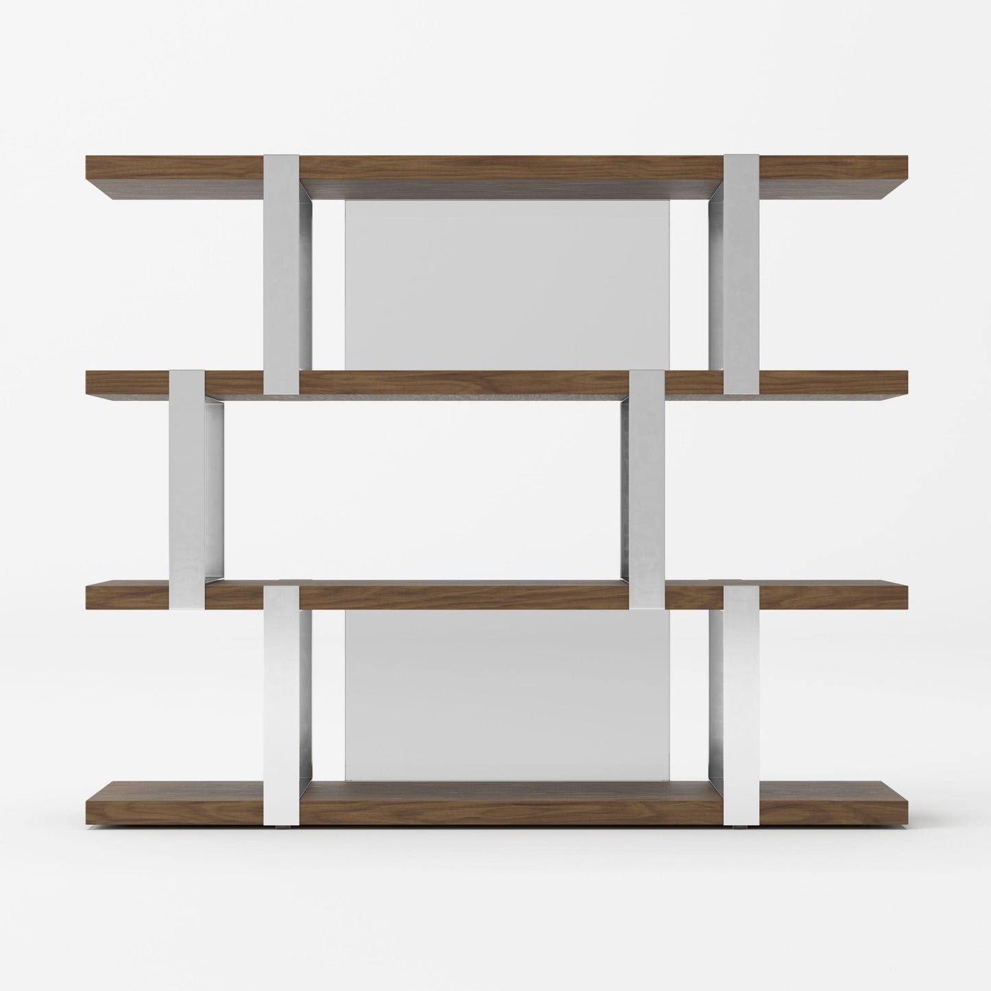 Modrest Brewer Modern Walnut Glass and Stainless Steel Bookshelf