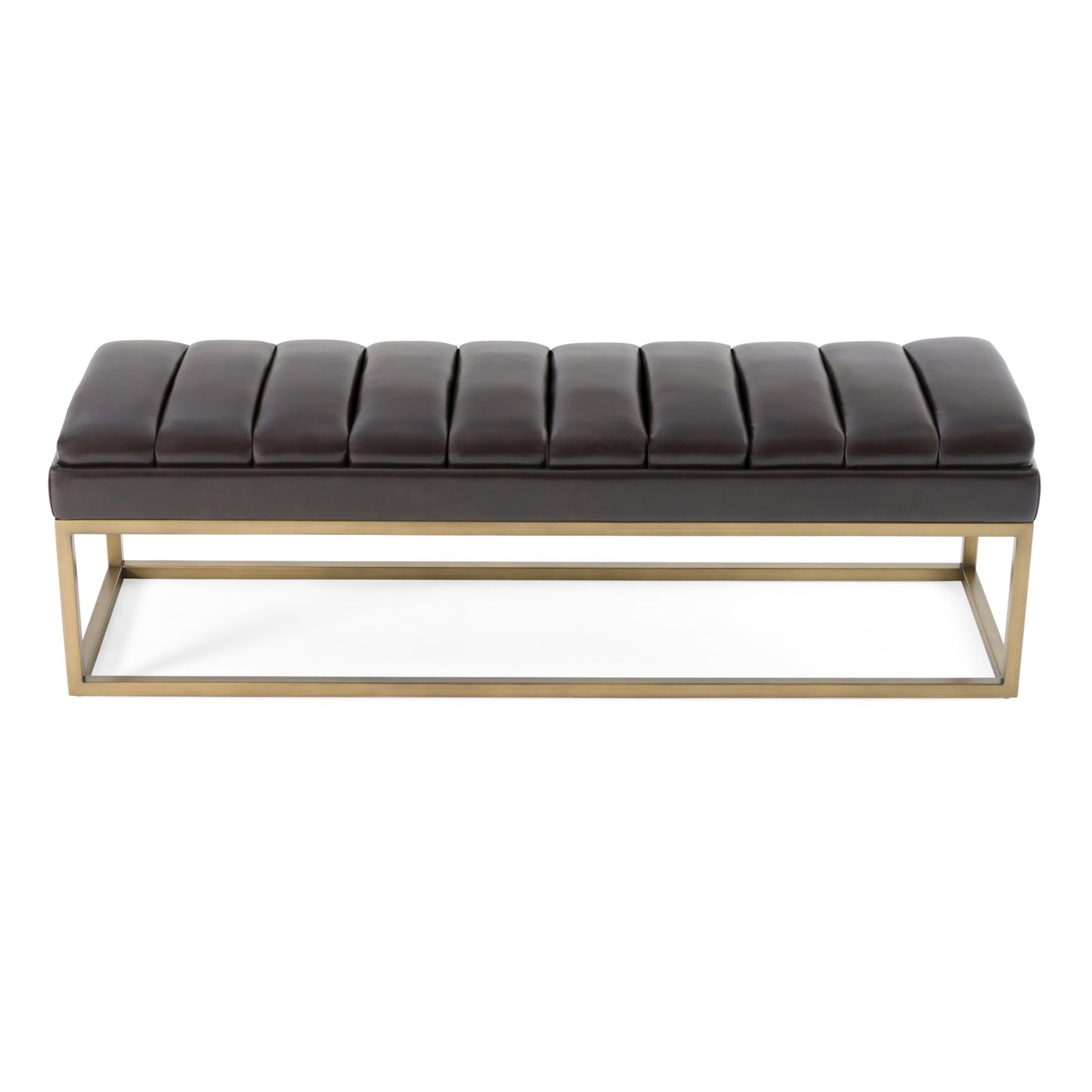Modrest Bridger Modern Black Vegan Leather Brass Dining Bench