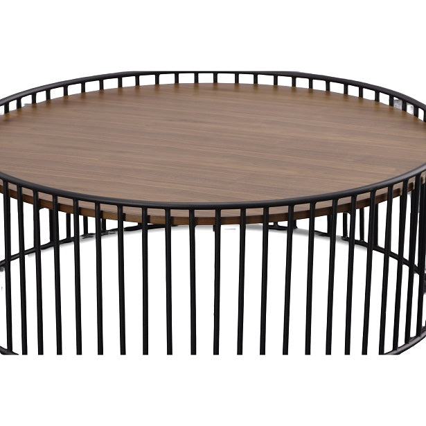 Modrest Bronson Modern Walnut and Black Round Coffee Table