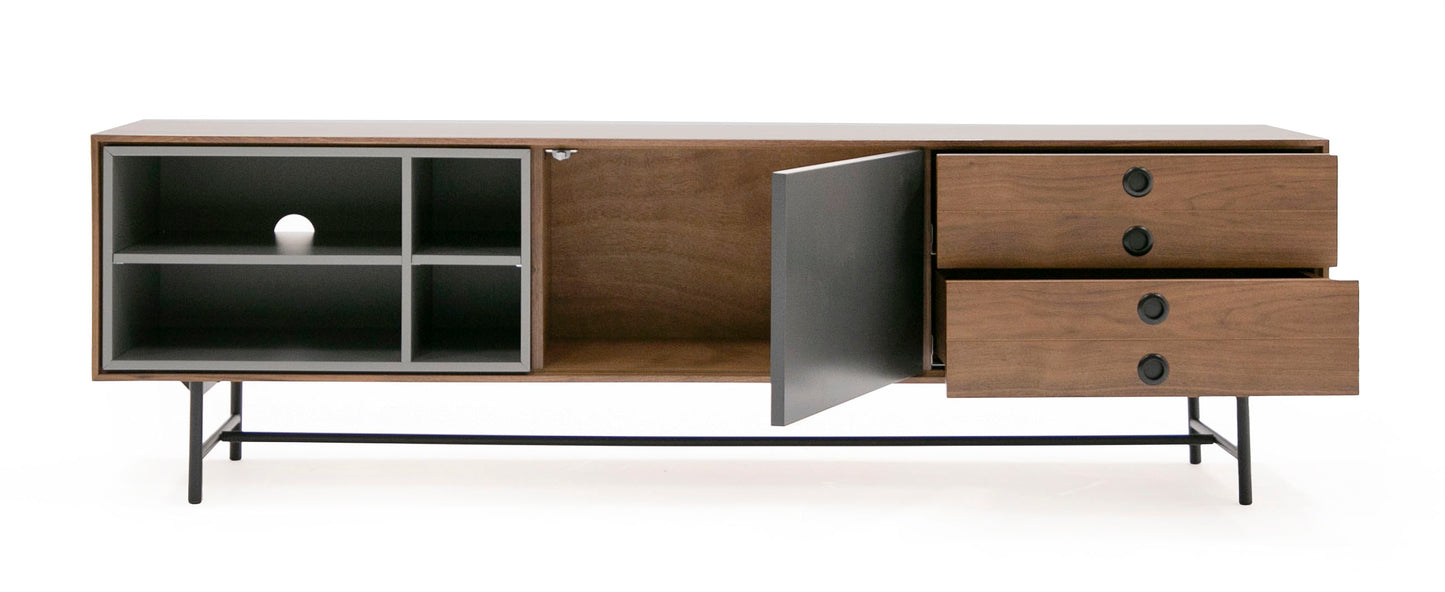 Modrest Bronson Mid-Century Modern Walnut and Grey TV Stand