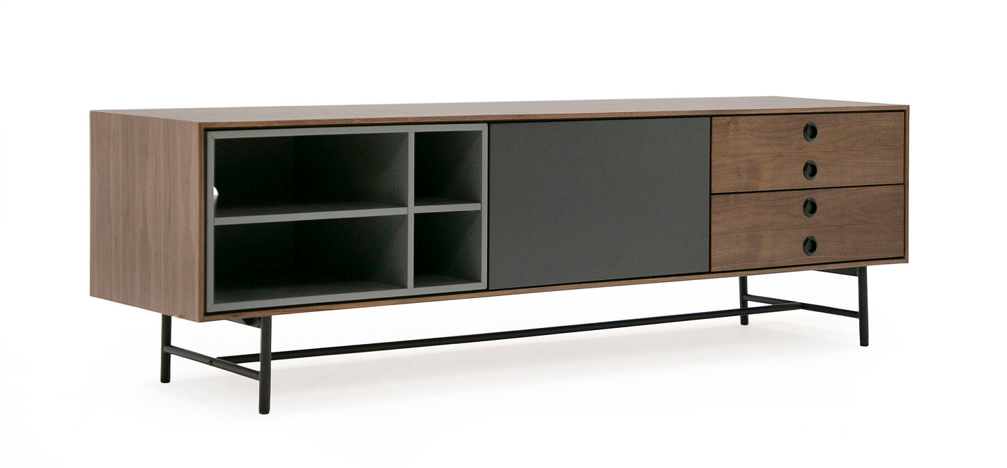 Modrest Bronson Mid-Century Modern Walnut and Grey TV Stand