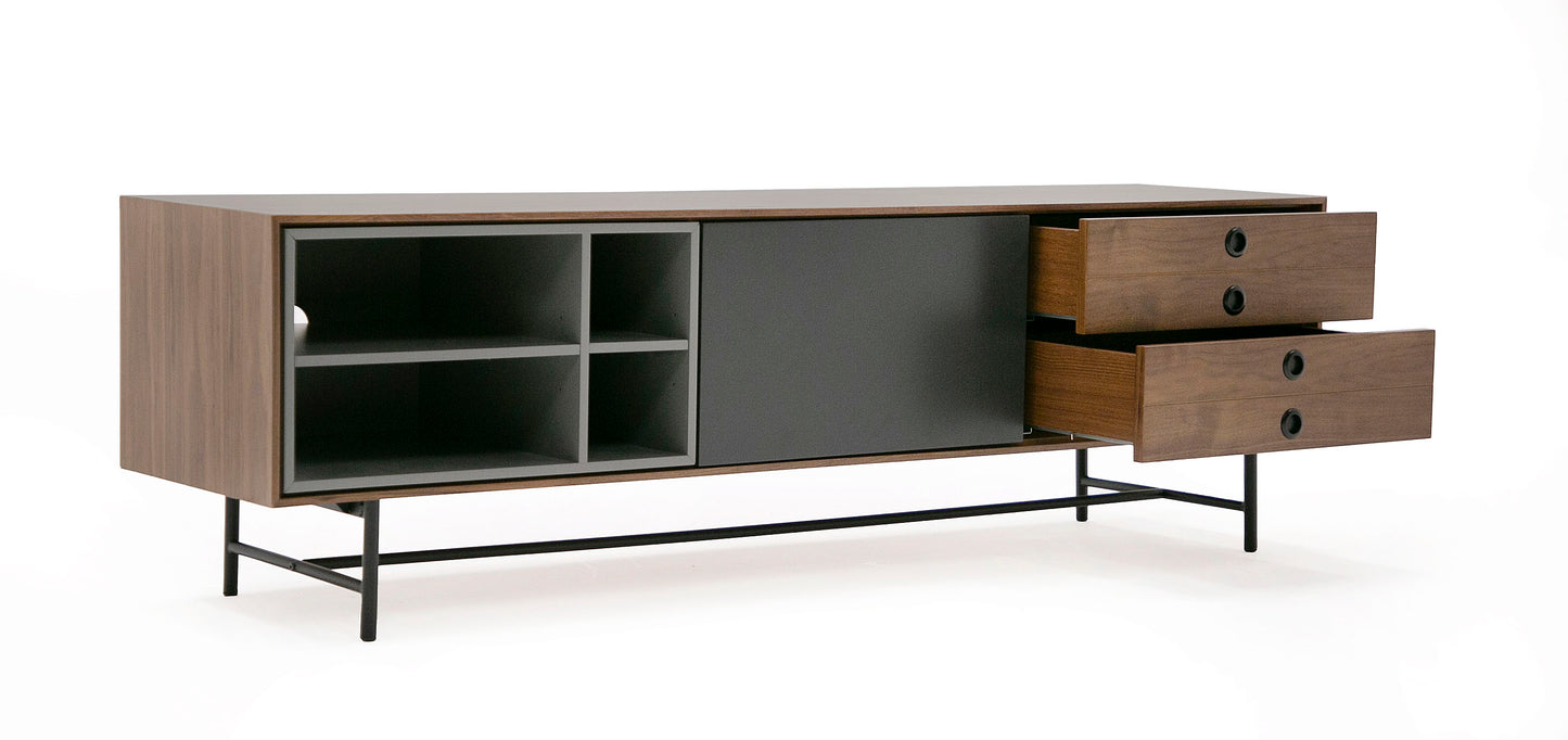 Modrest Bronson Mid-Century Modern Walnut and Grey TV Stand