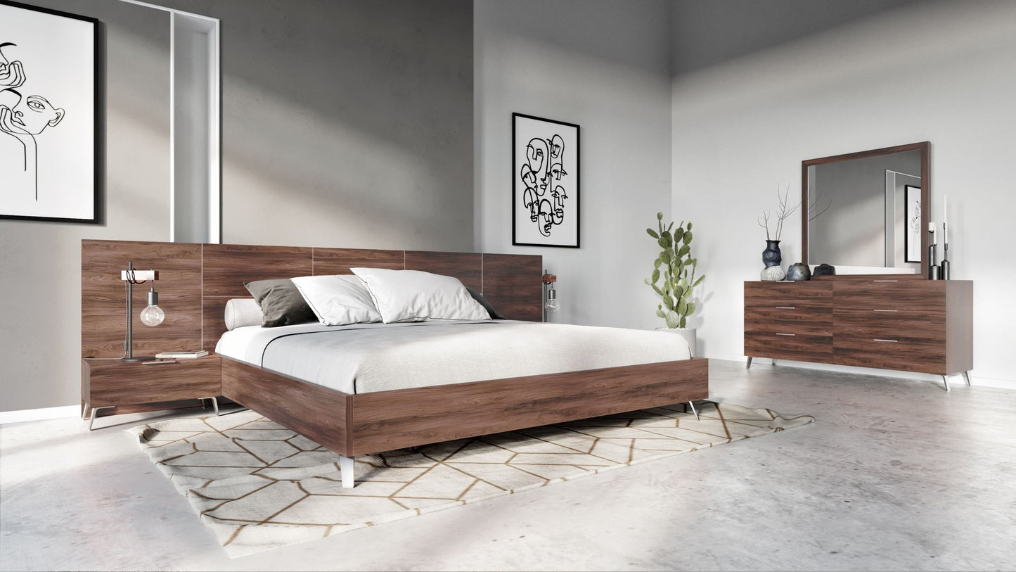 Nova Domus Brooklyn Italian Modern Walnut Bed Nightstands Set