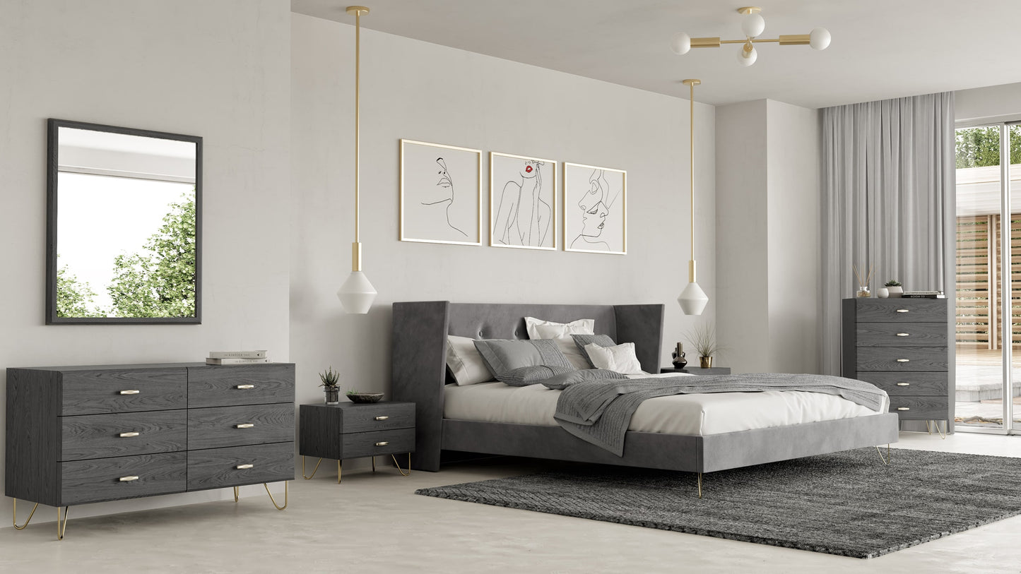 Nova Domus Bryan Modern Grey Velvet and Gold Bed